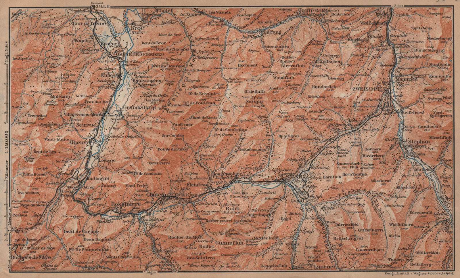 SAANEN/SARINE & SIMME VALLEYS. Gstaad Château-d'Oex Saanenmöser Lenk 1905 map